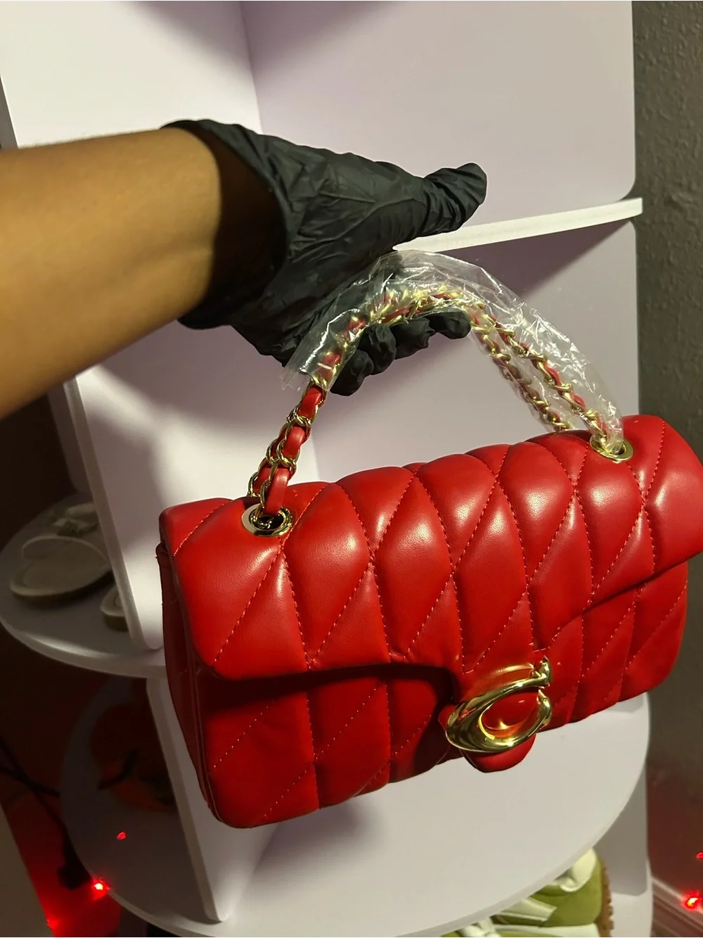 Coach Quilted Red Shoulder Bag with Gold Hardware